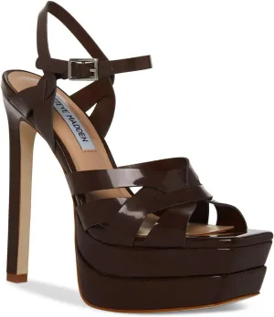 Steve Madden Women's Flirt Heeled Sandal, Brown Patent, 9.5