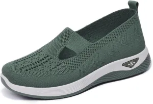 Summer Loafers for Women Woven Orthopedic Breathable Soft Shoes Lightweight Comfortable Mesh Trainers Soft Sole Arch Support Walking Shoes Ladies Air Cushion Athletic Shoes