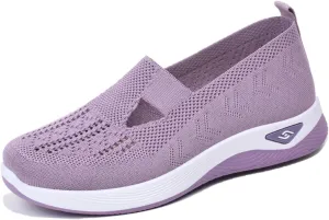 Summer Loafers for Women Woven Orthopedic Breathable Soft Shoes Lightweight Comfortable Mesh Trainers Soft Sole Arch Support Walking Shoes Ladies Air Cushion Athletic Shoes