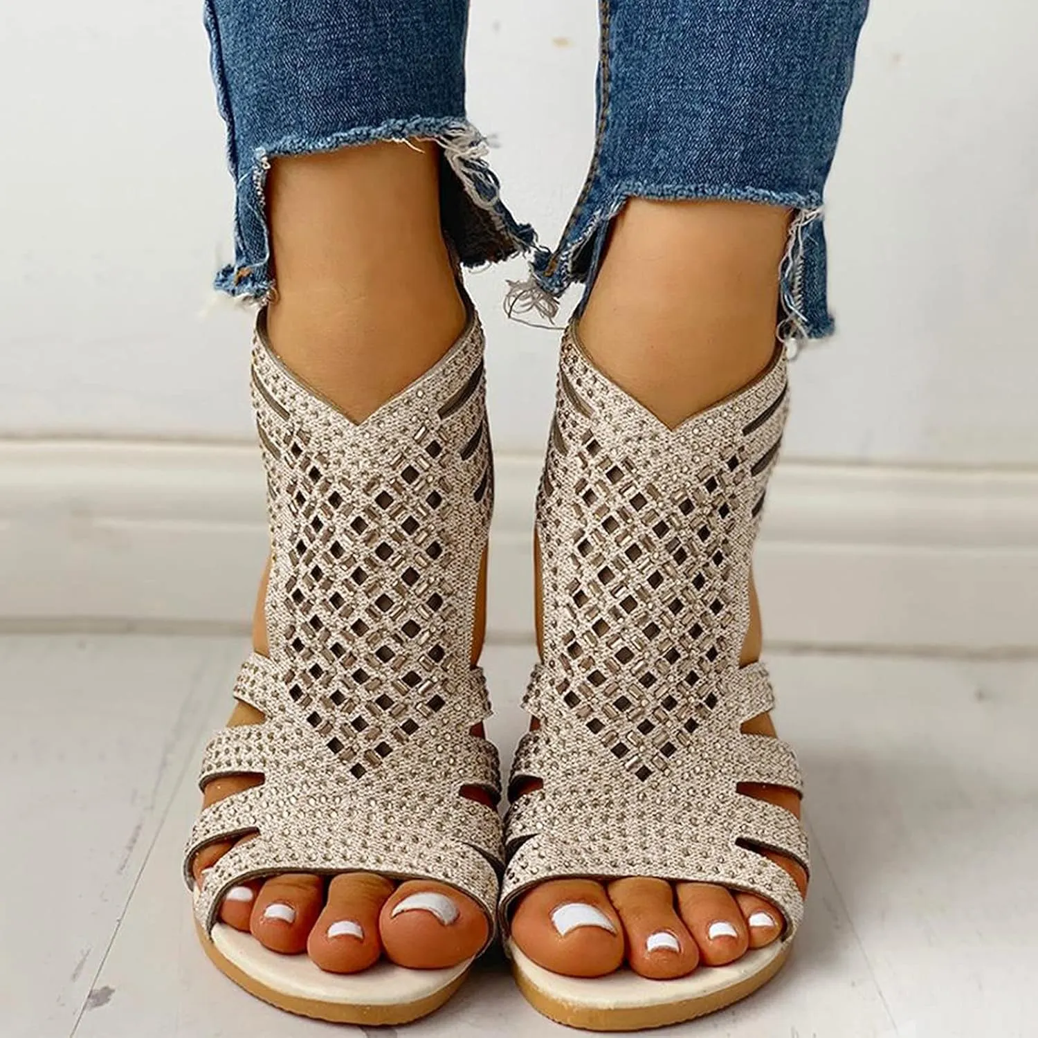 Summer Sandals for Women, Sandals for Women Dressy Boho Sandals Casual Sandals Low Wedges Peep Toe Wrapp Sandals