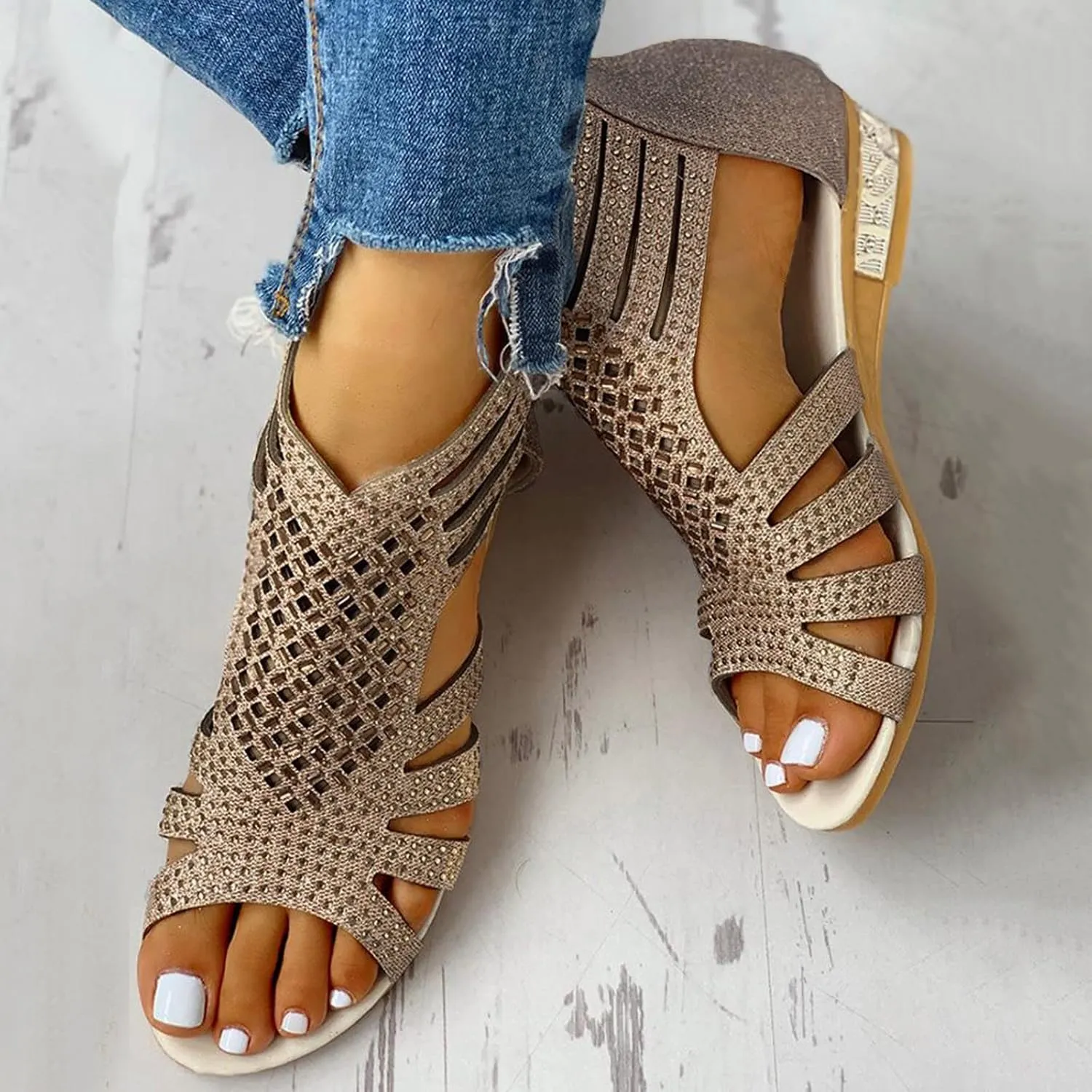 Summer Sandals for Women, Sandals for Women Dressy Boho Sandals Casual Sandals Low Wedges Peep Toe Wrapp Sandals