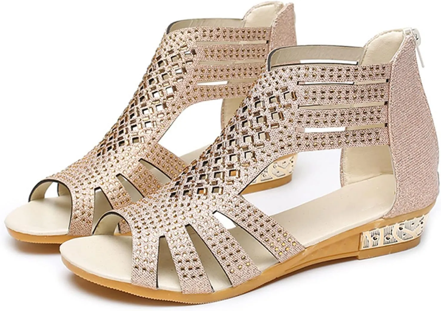 Summer Sandals for Women, Sandals for Women Dressy Boho Sandals Casual Sandals Low Wedges Peep Toe Wrapp Sandals