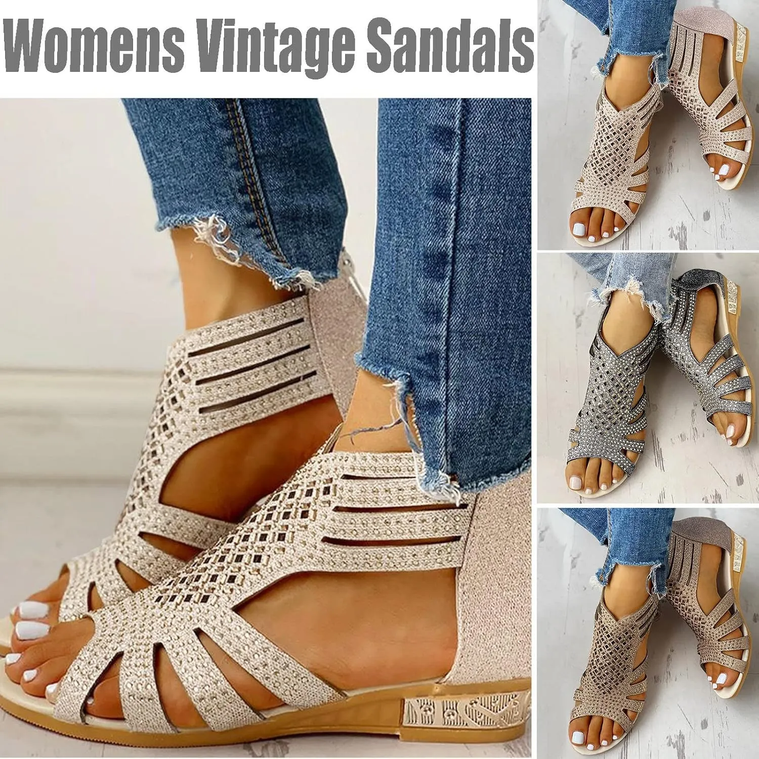 Summer Sandals for Women, Sandals for Women Dressy Boho Sandals Casual Sandals Low Wedges Peep Toe Wrapp Sandals