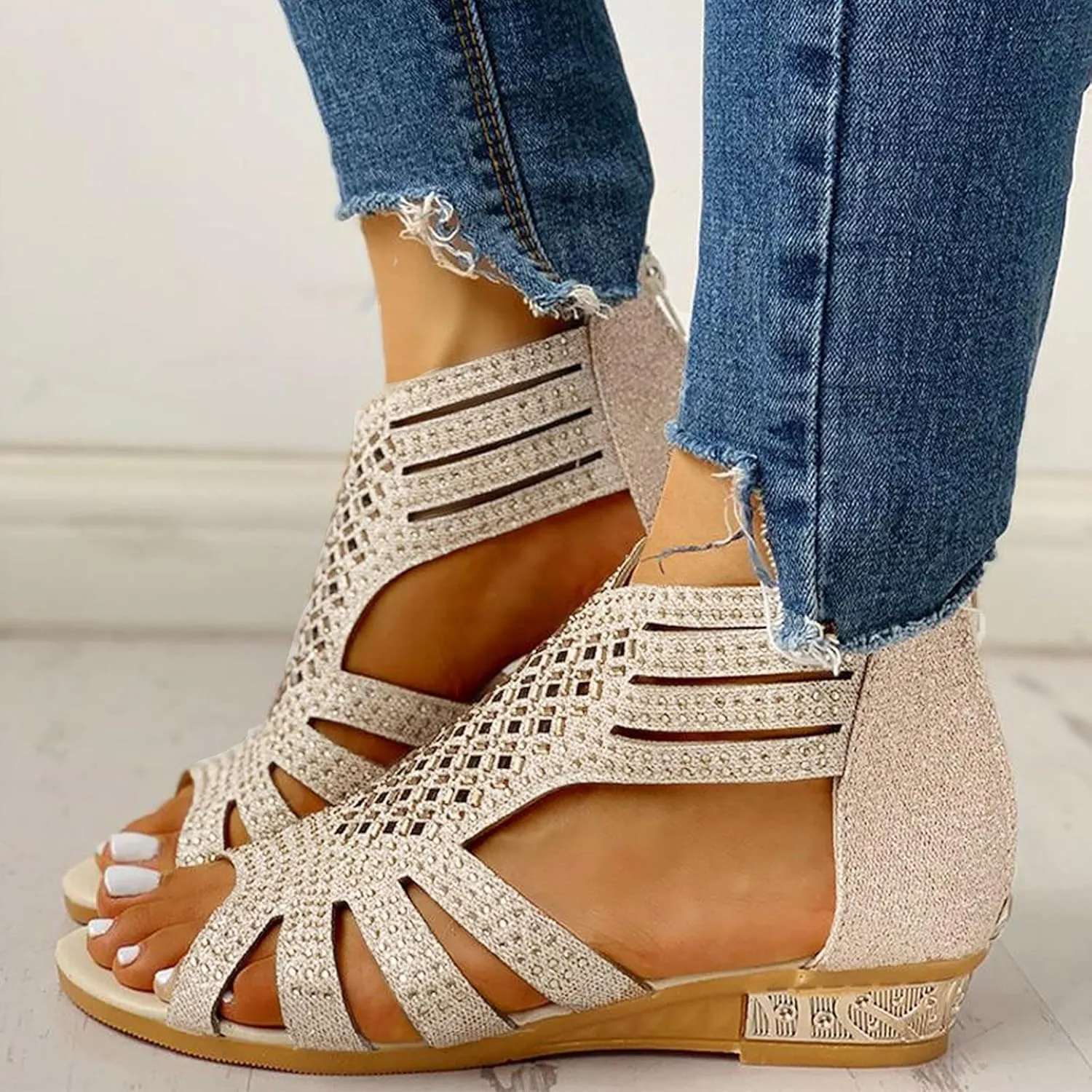 Summer Sandals for Women, Sandals for Women Dressy Boho Sandals Casual Sandals Low Wedges Peep Toe Wrapp Sandals