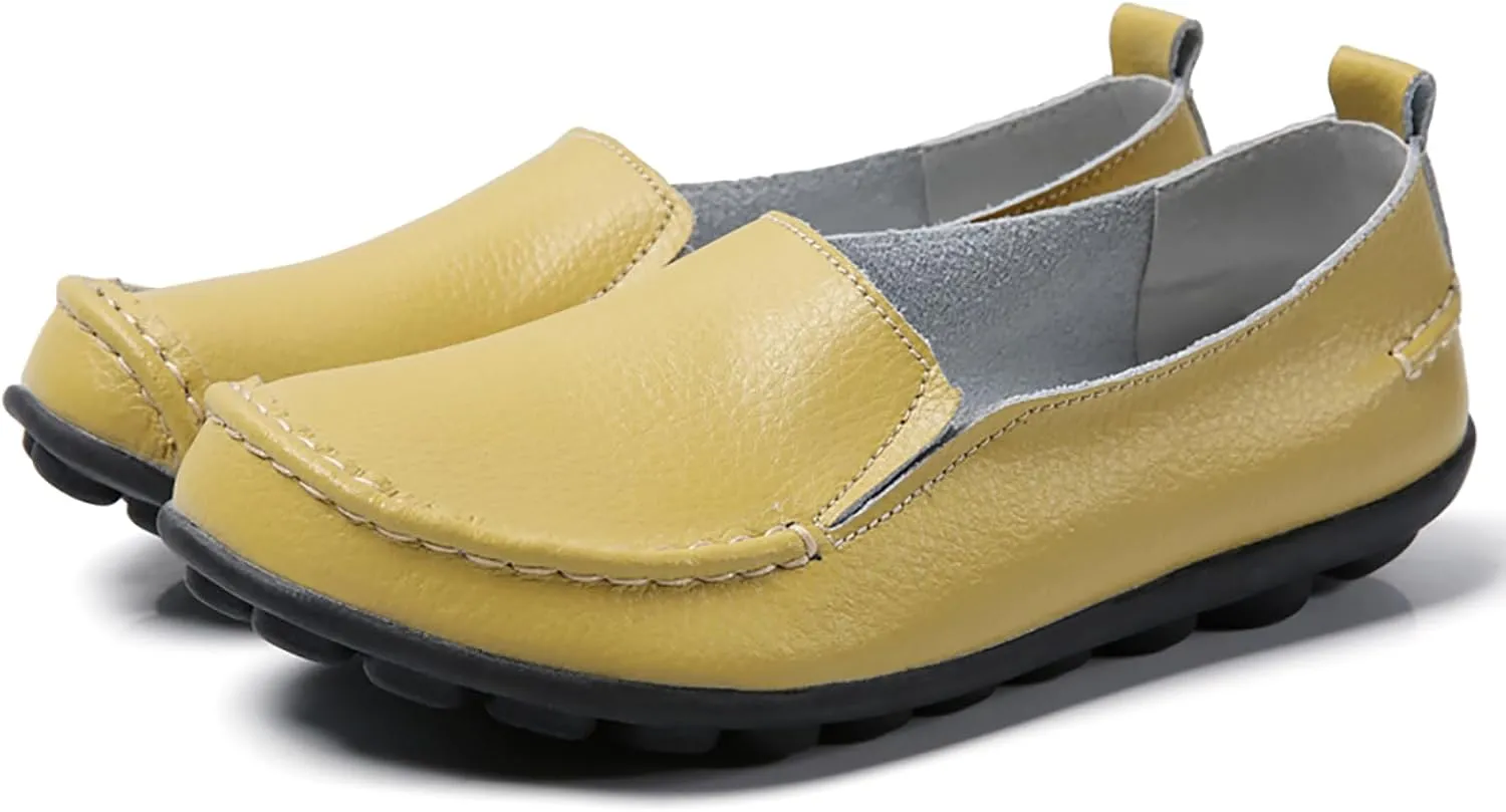 Sunporx Women's Casual Loafers Comfortable Slip on Moccasins Leather Flats Shoes Casual Walking Driving Loafers