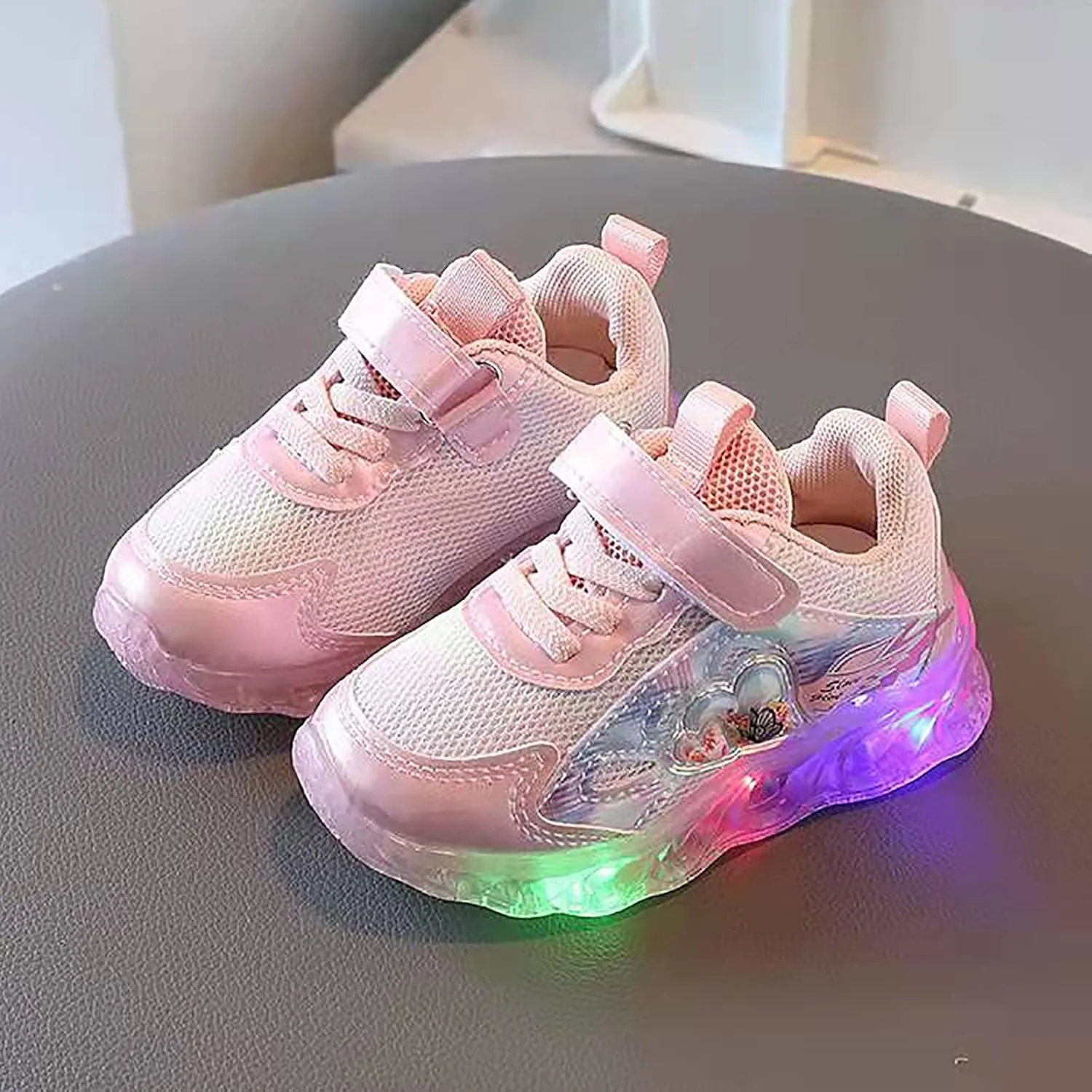 Toddler Baby Girls Mesh Breathable Light Up Sneaker Butterfly Pattern Hook Loop Non Slip Sports Shoes Sports Shoes