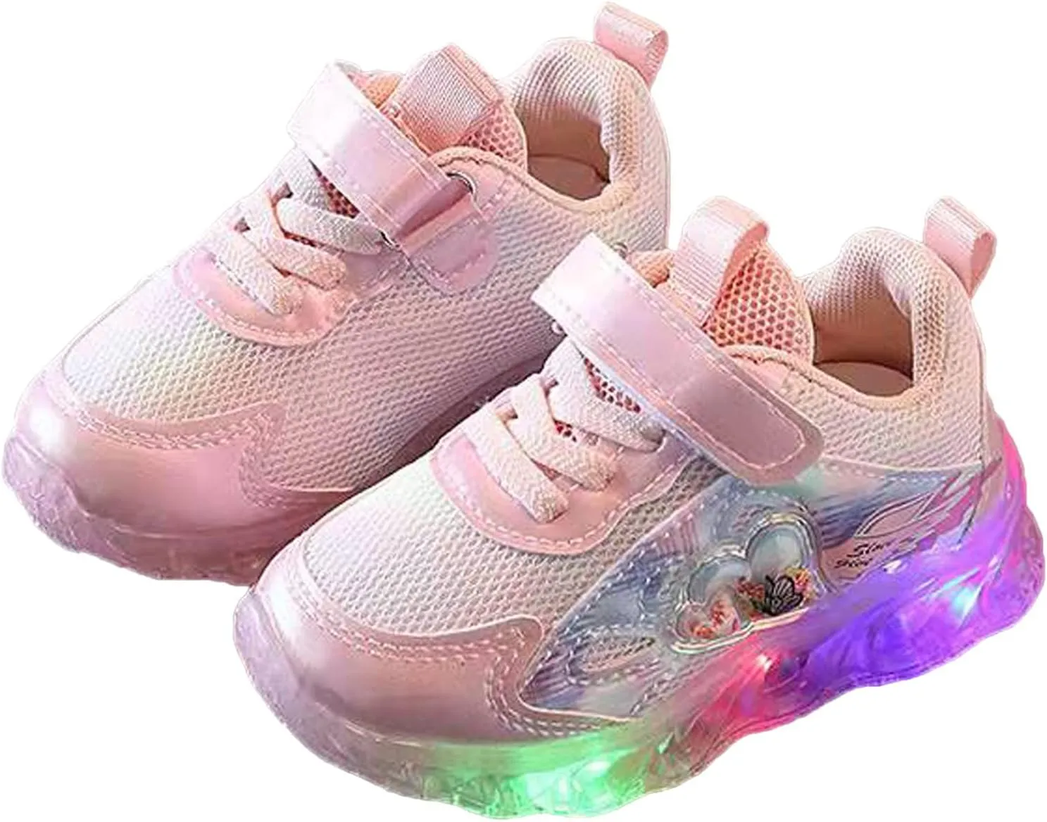 Toddler Baby Girls Mesh Breathable Light Up Sneaker Butterfly Pattern Hook Loop Non Slip Sports Shoes Sports Shoes