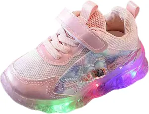 Toddler Baby Girls Mesh Breathable Light Up Sneaker Butterfly Pattern Hook Loop Non Slip Sports Shoes Sports Shoes