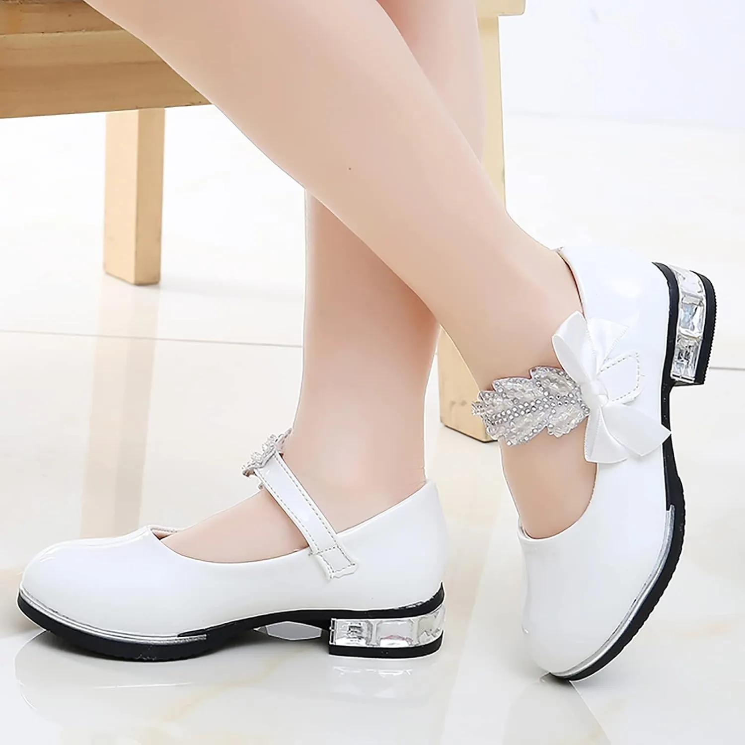 Toddler Princess Shoes,Little Girls Kids Low Heel Bowknot Princess Shoes Wedding School Party Dress Shoes 3-13 Years