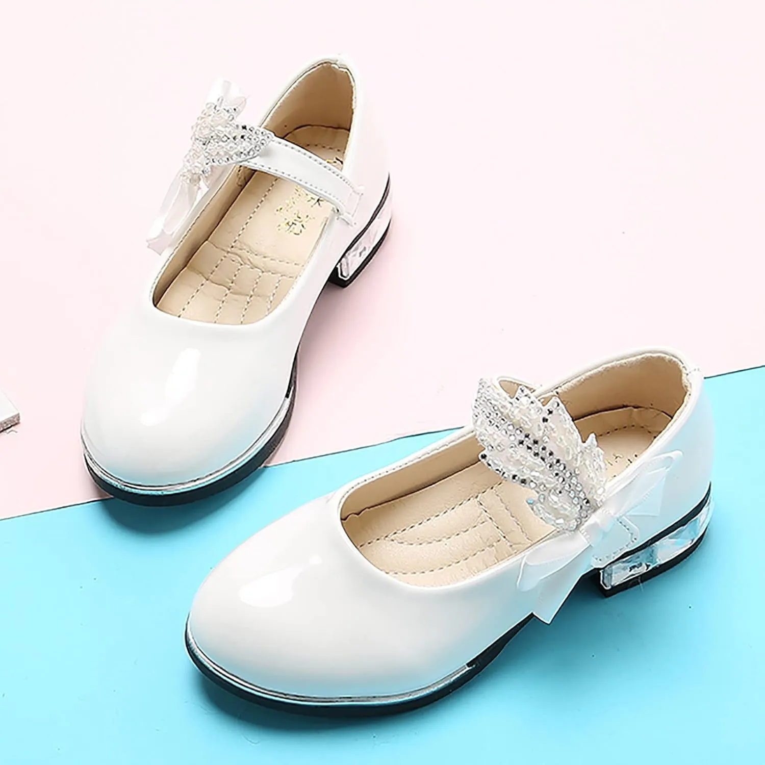 Toddler Princess Shoes,Little Girls Kids Low Heel Bowknot Princess Shoes Wedding School Party Dress Shoes 3-13 Years