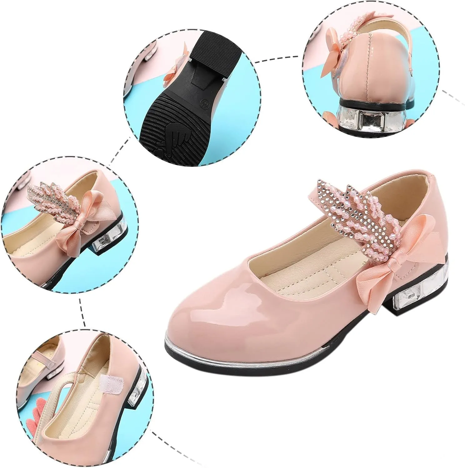 Toddler Princess Shoes,Little Girls Kids Low Heel Bowknot Princess Shoes Wedding School Party Dress Shoes 3-13 Years