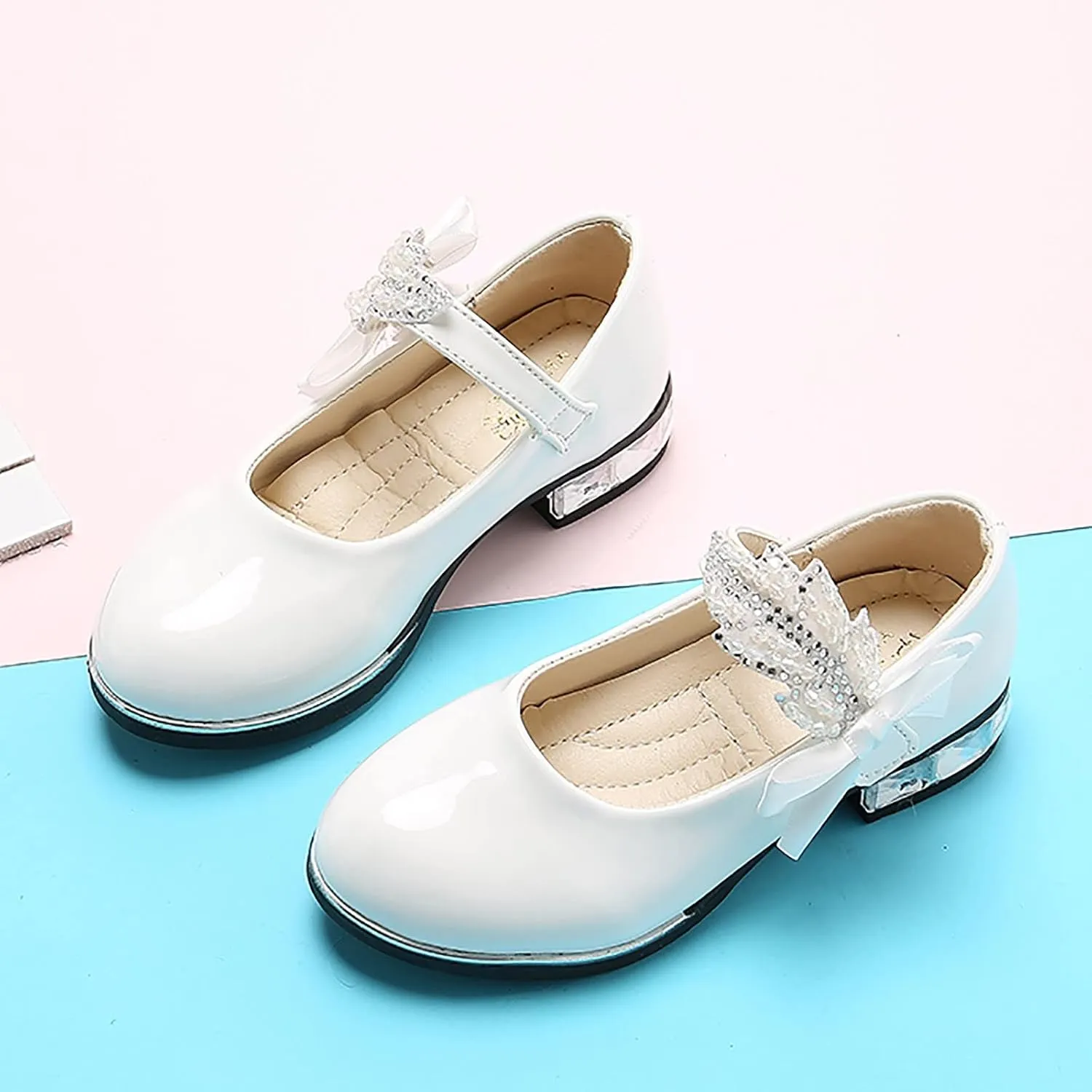 Toddler Princess Shoes,Little Girls Kids Low Heel Bowknot Princess Shoes Wedding School Party Dress Shoes 3-13 Years