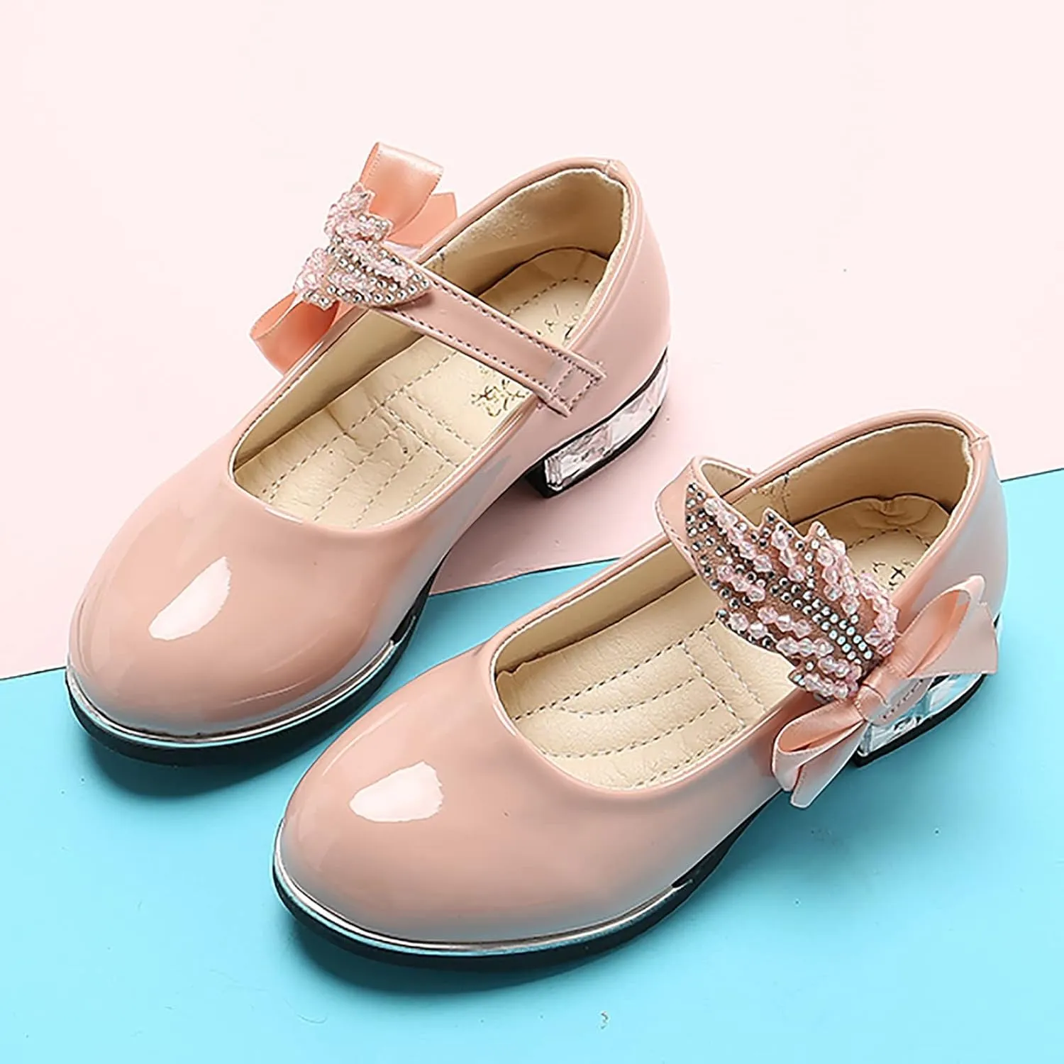 Toddler Princess Shoes,Little Girls Kids Low Heel Bowknot Princess Shoes Wedding School Party Dress Shoes 3-13 Years