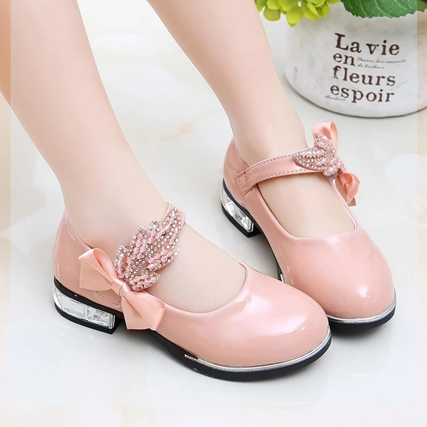 Toddler Princess Shoes,Little Girls Kids Low Heel Bowknot Princess Shoes Wedding School Party Dress Shoes 3-13 Years