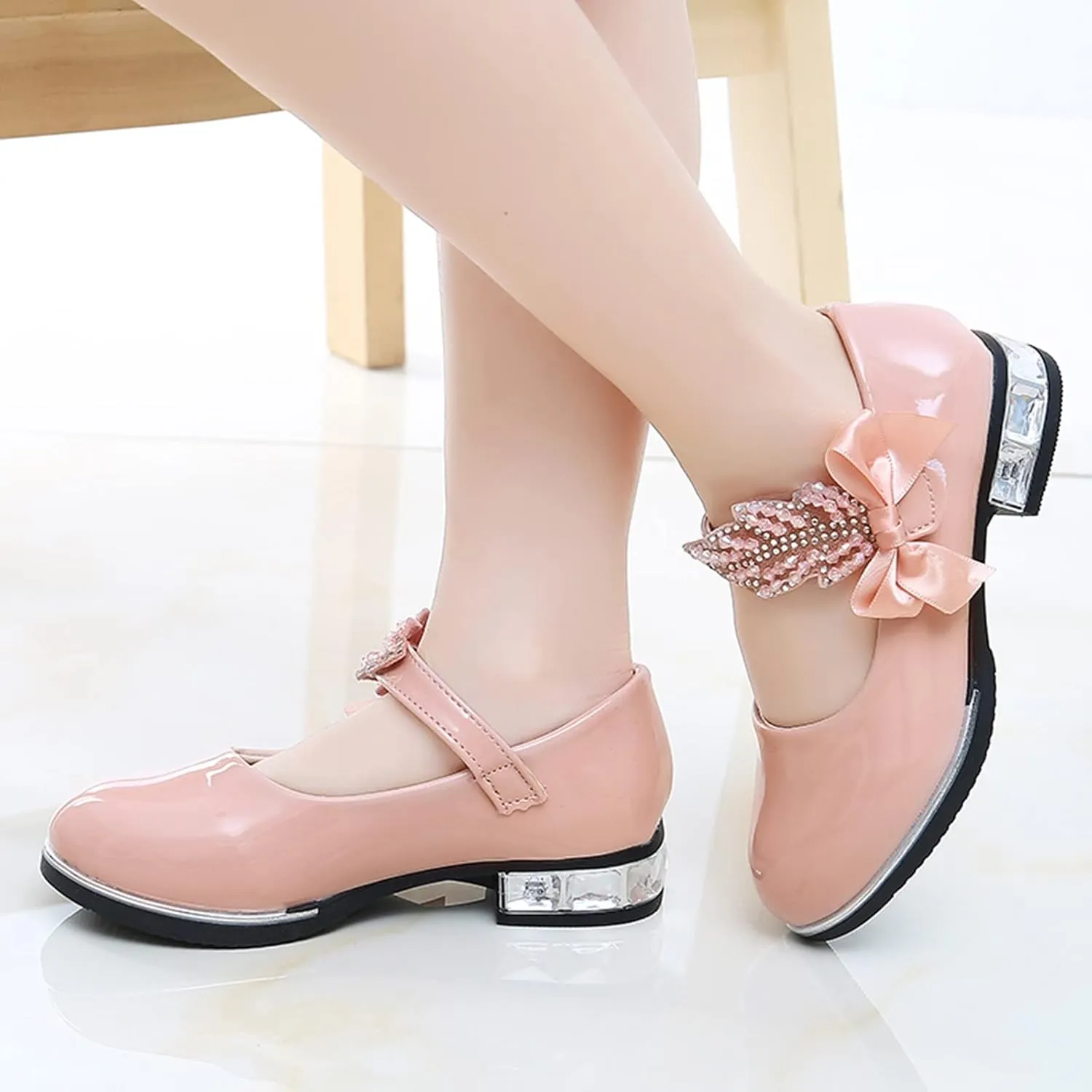 Toddler Princess Shoes,Little Girls Kids Low Heel Bowknot Princess Shoes Wedding School Party Dress Shoes 3-13 Years