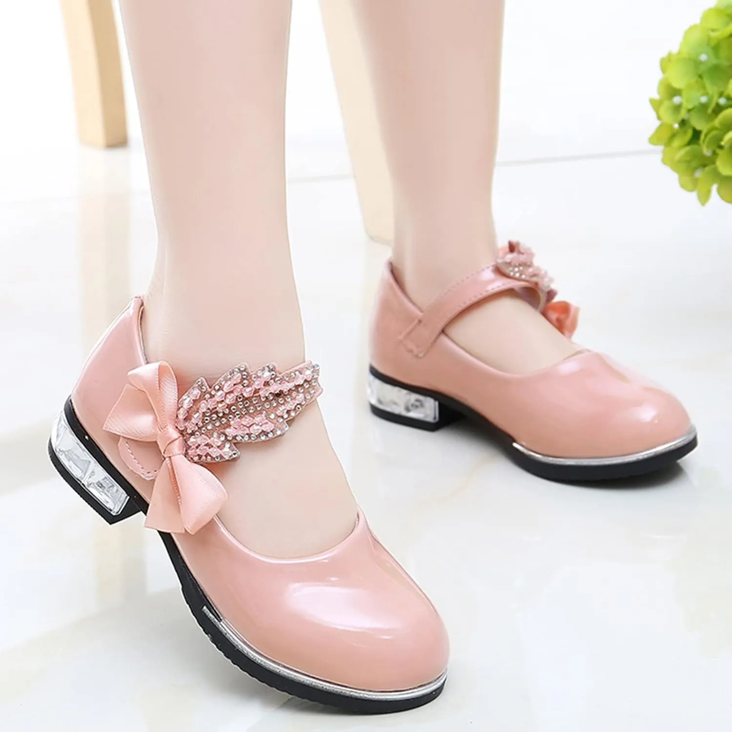 Toddler Princess Shoes,Little Girls Kids Low Heel Bowknot Princess Shoes Wedding School Party Dress Shoes 3-13 Years