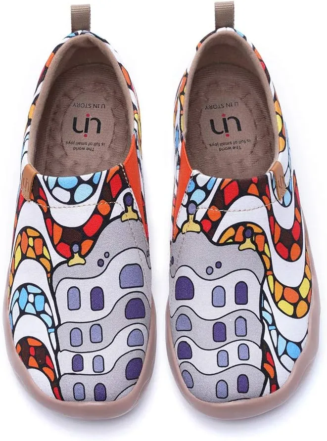 UIN Women's Slip Ons Art Painted Loafers Comfort Walking Canvas Flats Casual Travel Shoes Toledo La Pedrera (7.5)