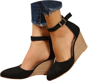 Wedge Sandals for Women, Summer Fashion Closed Toe Wedge Sandals Women Buckle Strap Pointed Toe High Heel Sandals