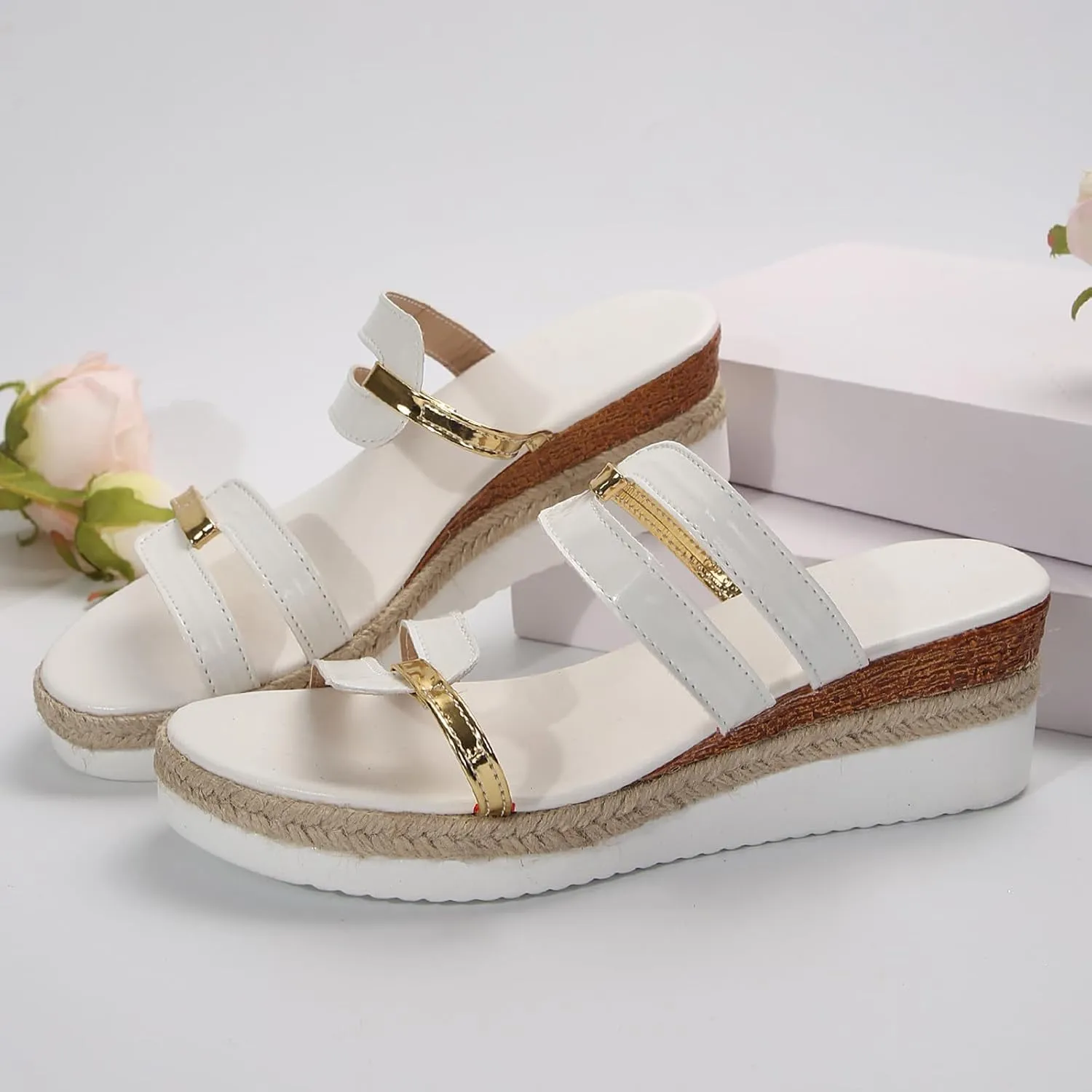 Wedge Sandals for Women Summer Open Toe Slippers Casual Wedges Slip on Platform Sandals Beach Travel Walking Shoes2
