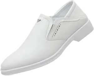 White Men's Slip-On Dress Shoes Casual Wedding Work Patent Leather Business Oxfords Shoes Classic Pointed Toe Comfortable Loafers