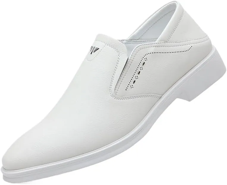 White Men's Slip-On Dress Shoes Casual Wedding Work Patent Leather Business Oxfords Shoes Classic Pointed Toe Comfortable Loafers