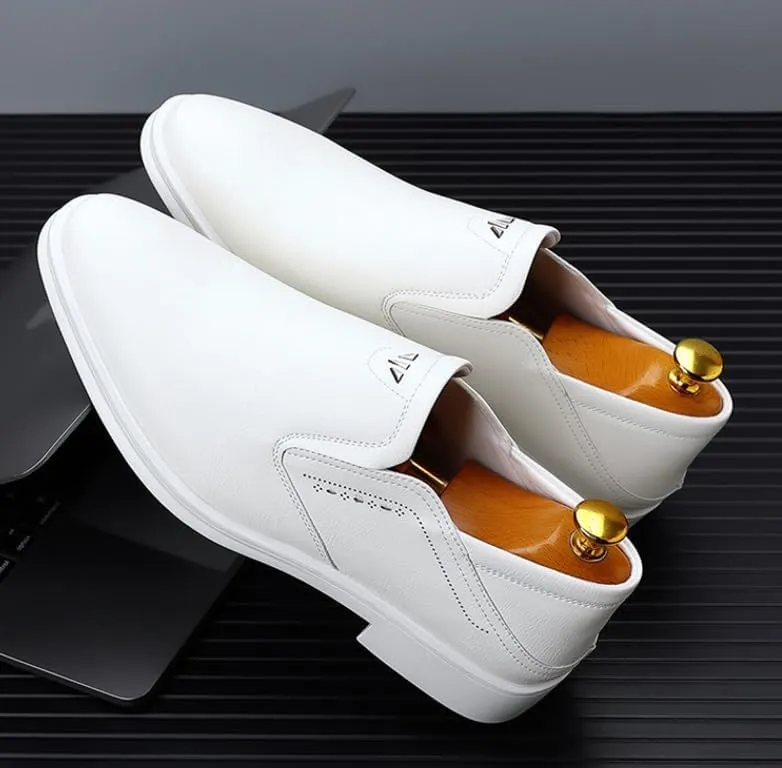 White Men's Slip-On Dress Shoes Casual Wedding Work Patent Leather Business Oxfords Shoes Classic Pointed Toe Comfortable Loafers
