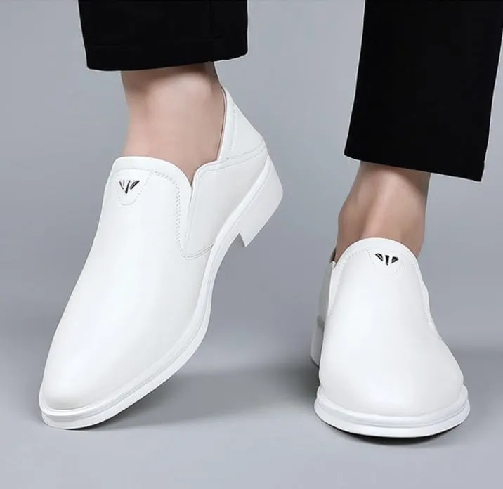 White Men's Slip-On Dress Shoes Casual Wedding Work Patent Leather Business Oxfords Shoes Classic Pointed Toe Comfortable Loafers