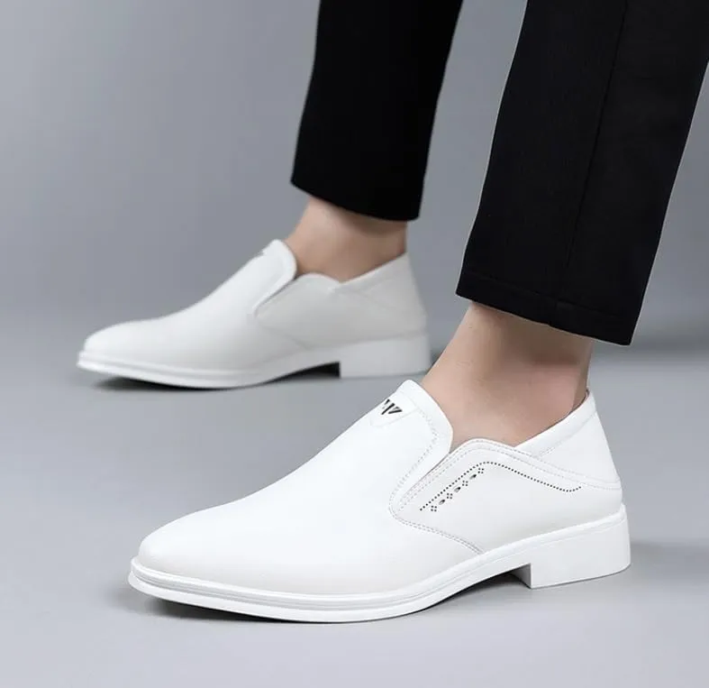White Men's Slip-On Dress Shoes Casual Wedding Work Patent Leather Business Oxfords Shoes Classic Pointed Toe Comfortable Loafers