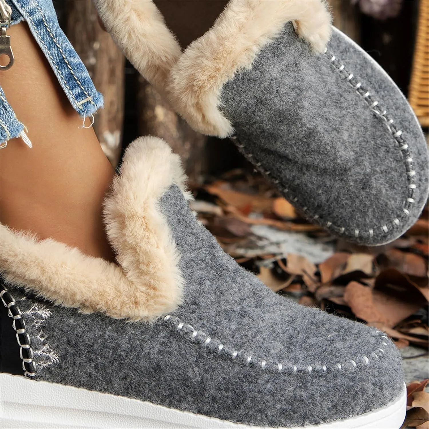 Winter Boots For Women 2024 Dressy Slip On Warm Snow Ankle Booties Fashion Fur Lined Comfortable Loafers Shoes