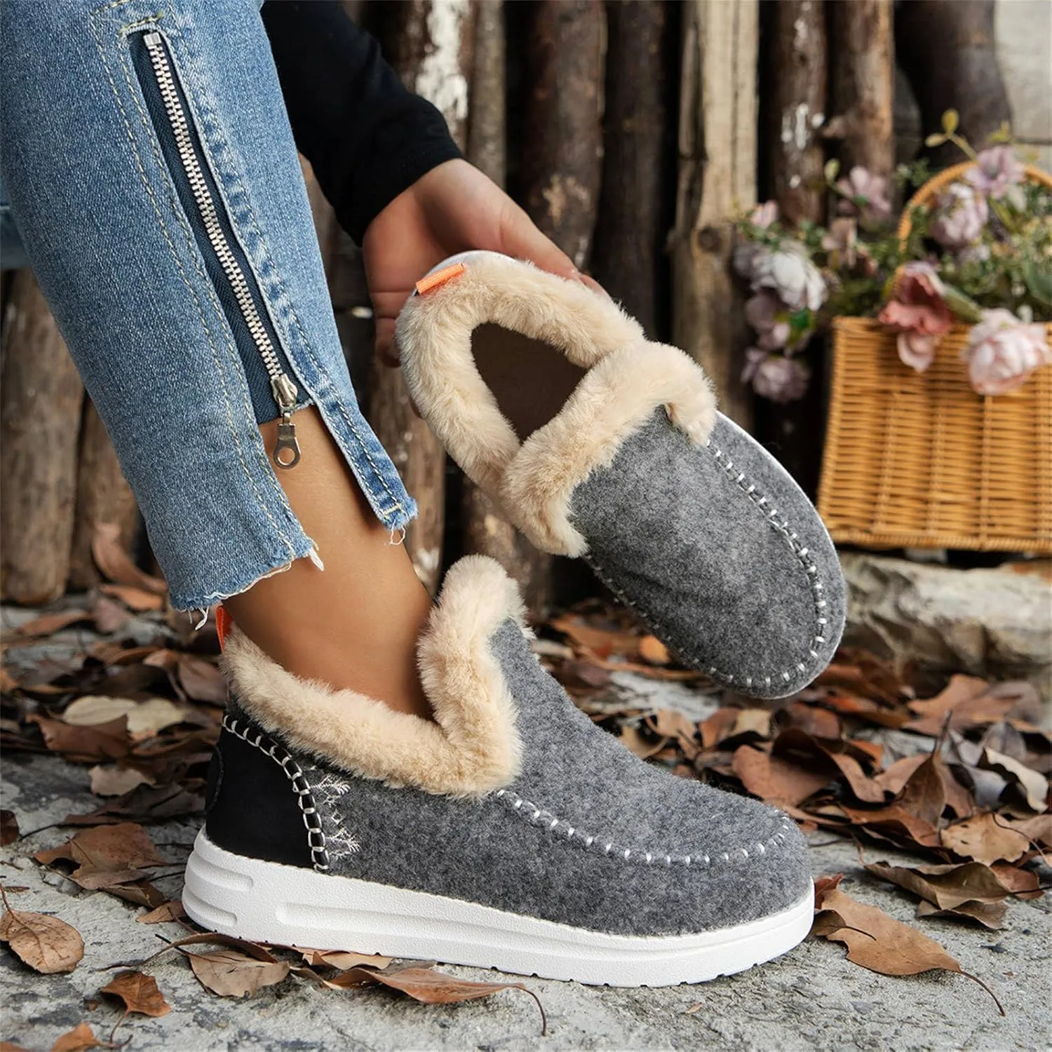 Winter Boots For Women 2024 Dressy Slip On Warm Snow Ankle Booties Fashion Fur Lined Comfortable Loafers Shoes