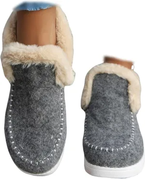 Winter Boots For Women 2024 Dressy Slip On Warm Snow Ankle Booties Fashion Fur Lined Comfortable Loafers Shoes