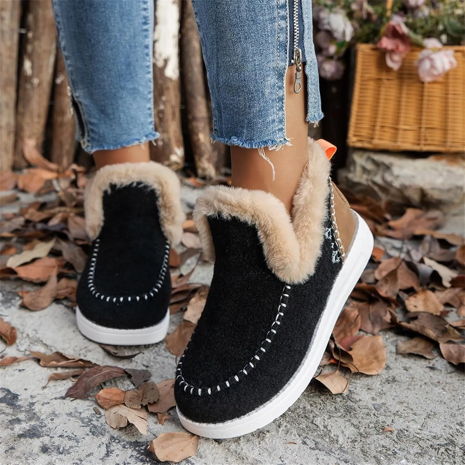 Winter Boots For Women 2024 Dressy Slip On Warm Snow Ankle Booties Fashion Fur Lined Comfortable Loafers Shoes