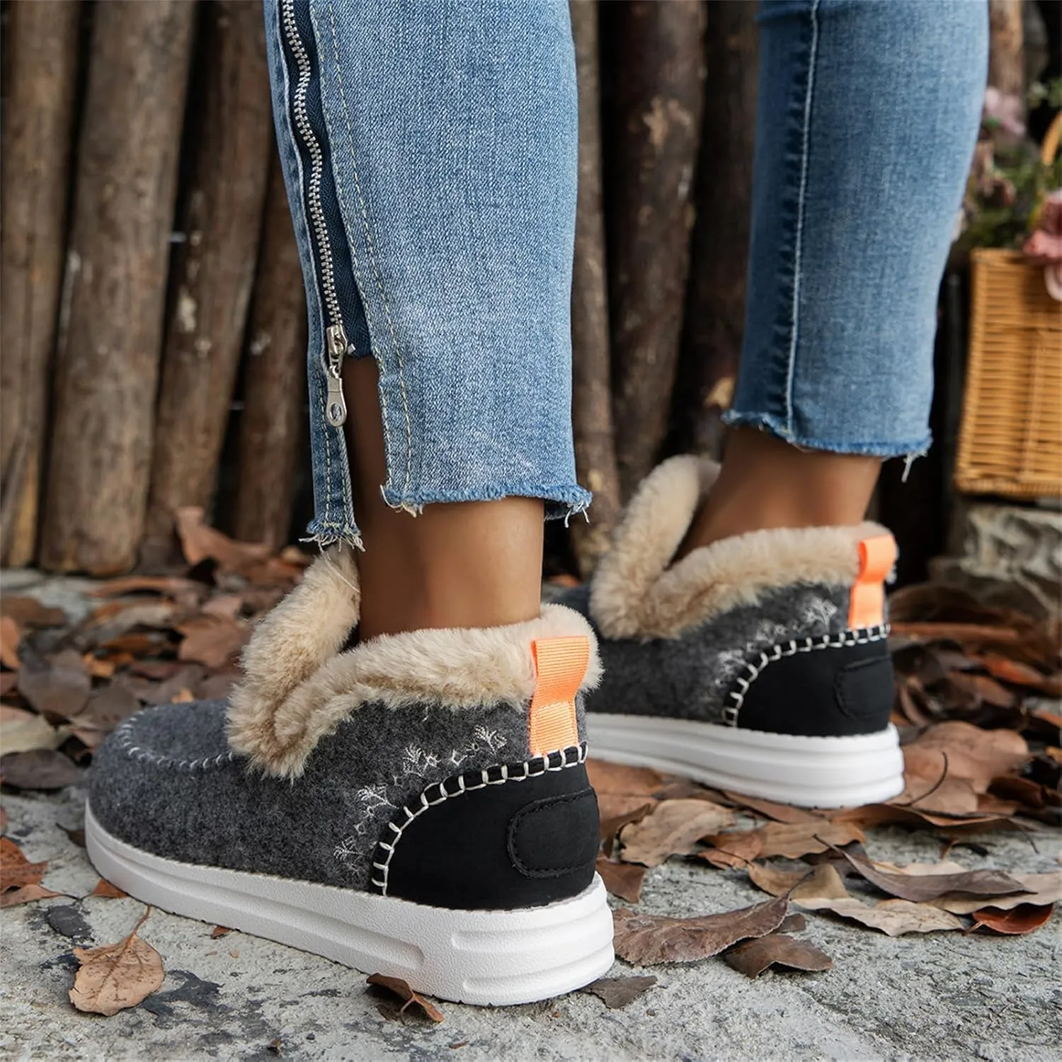 Winter Boots For Women 2024 Dressy Slip On Warm Snow Ankle Booties Fashion Fur Lined Comfortable Loafers Shoes