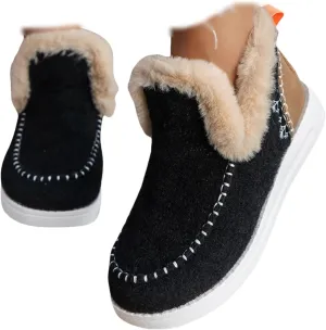 Winter Boots For Women 2024 Dressy Slip On Warm Snow Ankle Booties Fashion Fur Lined Comfortable Loafers Shoes