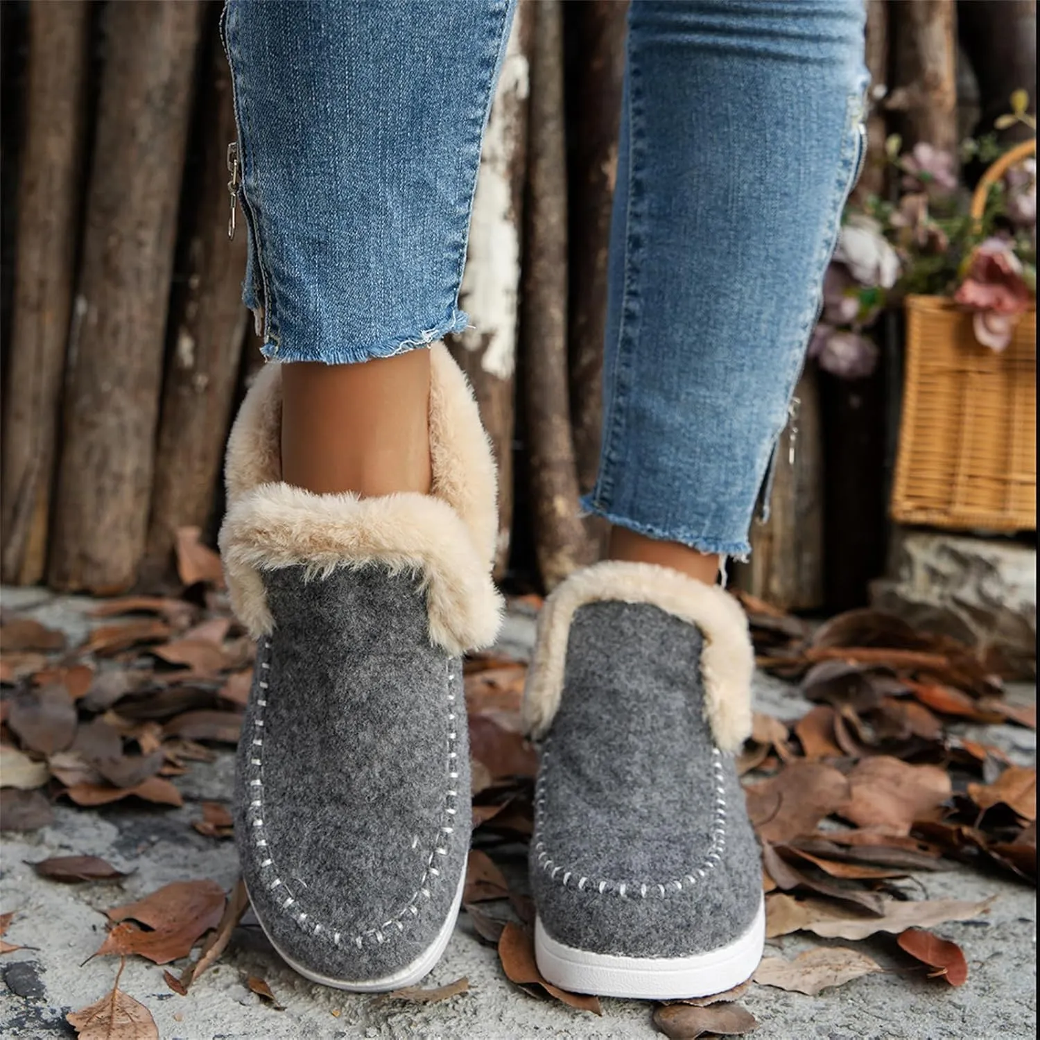 Winter Boots For Women 2024 Dressy Slip On Warm Snow Ankle Booties Fashion Fur Lined Comfortable Loafers Shoes