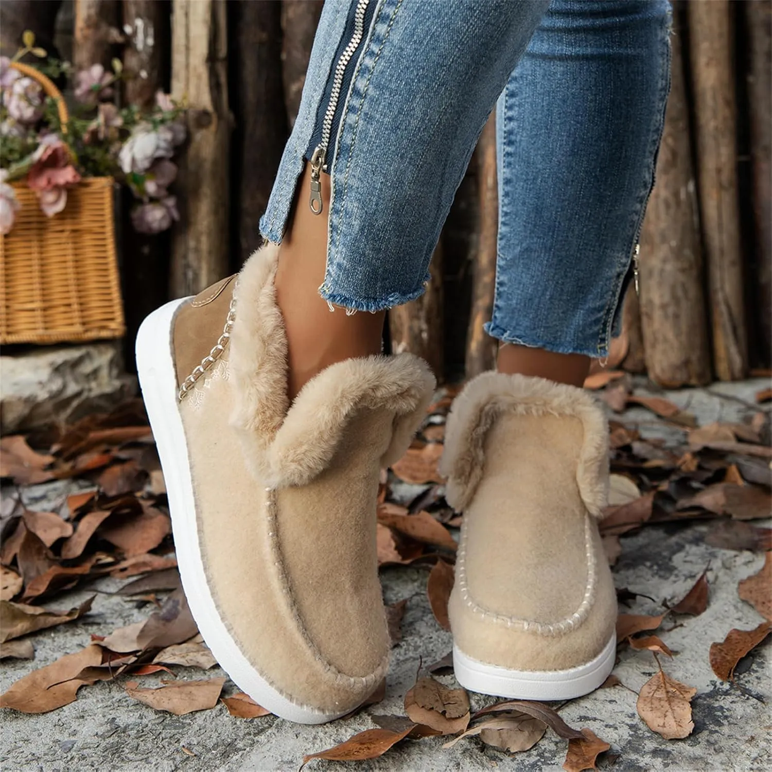 Winter Boots For Women 2024 Dressy Warm Fur Lined Snow Short Ankle Booties Fashion Comfortable Slip On Loafers Shoes