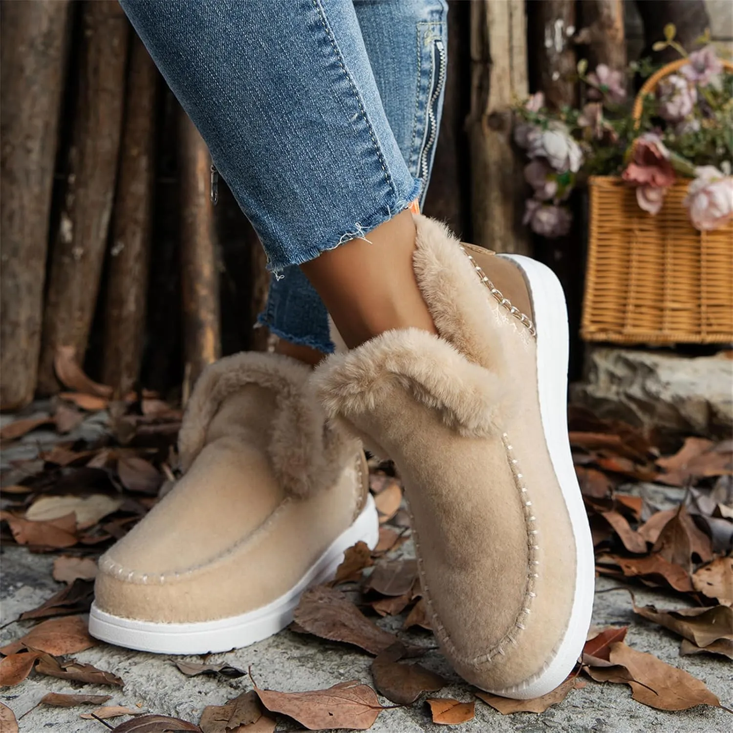 Winter Boots For Women 2024 Dressy Warm Fur Lined Snow Short Ankle Booties Fashion Comfortable Slip On Loafers Shoes