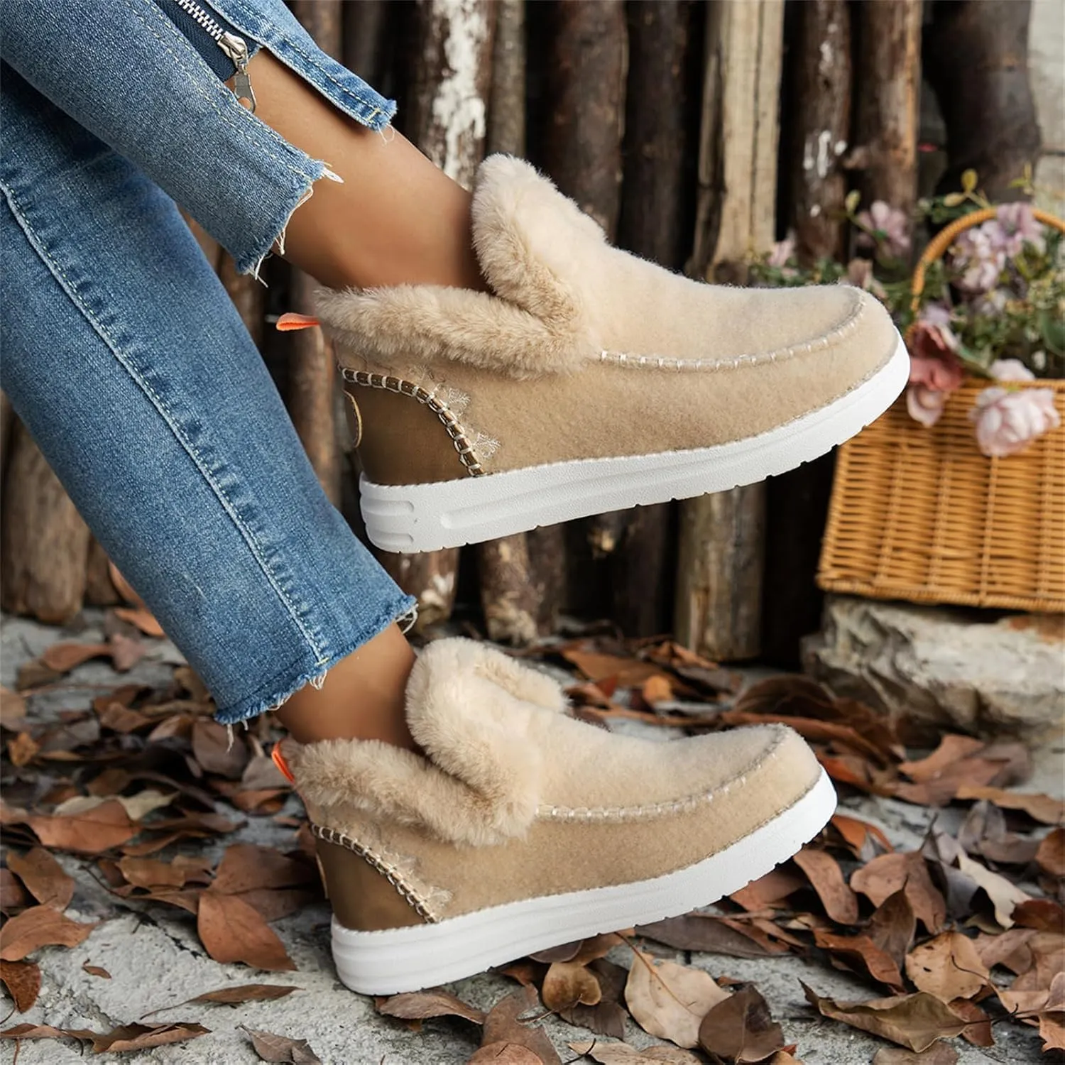 Winter Boots For Women 2024 Dressy Warm Fur Lined Snow Short Ankle Booties Fashion Comfortable Slip On Loafers Shoes