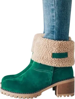 Winter Boots For Women Comfortable Slip On Mid Chunky Heel Suede Warm Snow Ankle Boots Outdoor Shoes Horseback Riding Boots for Women Calf High Size8