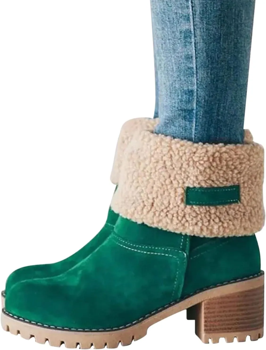 Winter Boots For Women Comfortable Slip On Mid Chunky Heel Suede Warm Snow Ankle Boots Outdoor Shoes Horseback Riding Boots for Women Calf High Size8