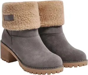 Winter Boots For Women Comfortable Slip On Mid Chunky Heel Suede Warm Snow Ankle Boots Outdoor Shoes Horseback Riding Boots for Women Calf High Size9