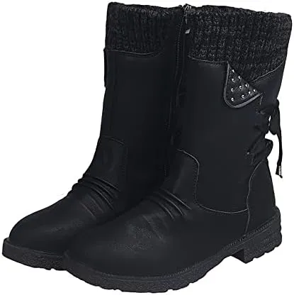 Women Mid Calf Snow Boots Fall Winter Anti-slip Walking Bootie Shoes Zipper Suede Boot Fashion Slouch Flat Booties