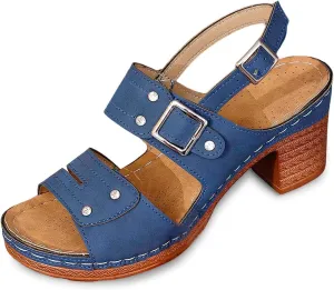 Women Summer Solid Buckle Strap Casual Open Toe Square Heels Comfortable Beach Shoes Sandals Double Buckle Sandals for Women