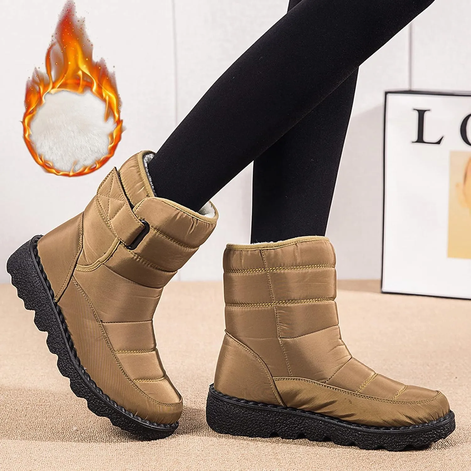 Women Winter Boots with Zipper Go Boots for Ladies Waterproof Snow Boots Womens Winter Ankle Boots Ladies Fur Lined Snow Shoes Women Barefoot Shoes Women Men's Winter Booties