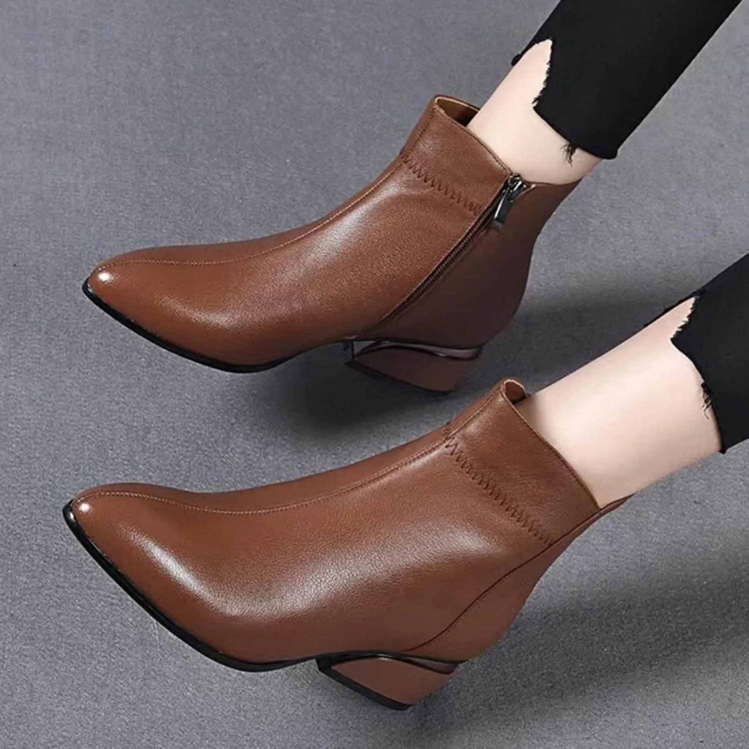 Womens Black Ankle Boots Wide Boots Black Booties for Women Chunky Heel Low Heels for Women Womens Ankle Boots with Heel Brown Women's Wide Width Ankle Booties