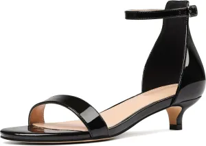 Women's Black Black Kitten Heels Low Heeled Sandals Ankle Strap 1.5 Inch Dress Summer Shoes