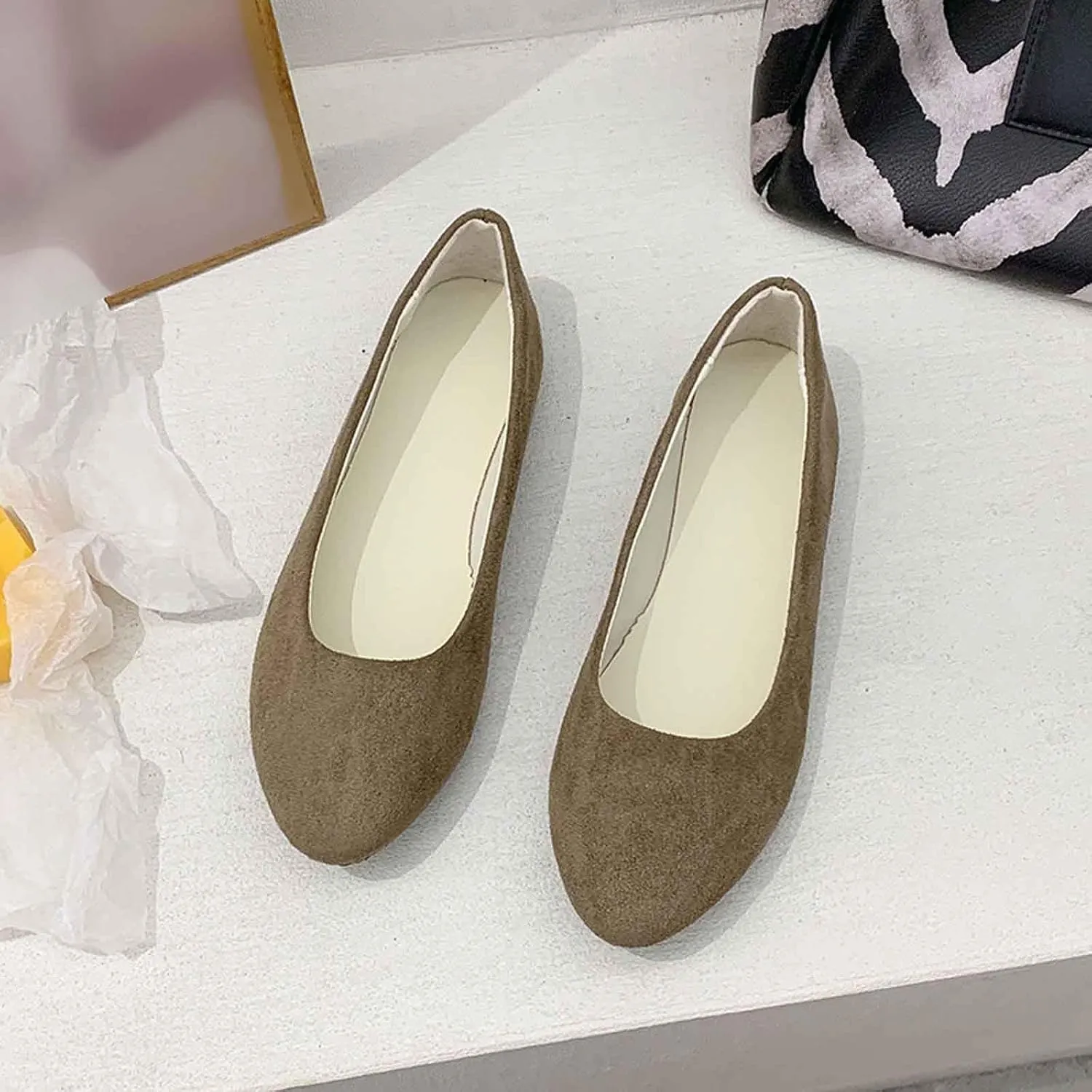 Women's Casual Slip On Shoes Comfortable Suede Footwear Versatile for Daily Wear Outfits and All Seasons Closed