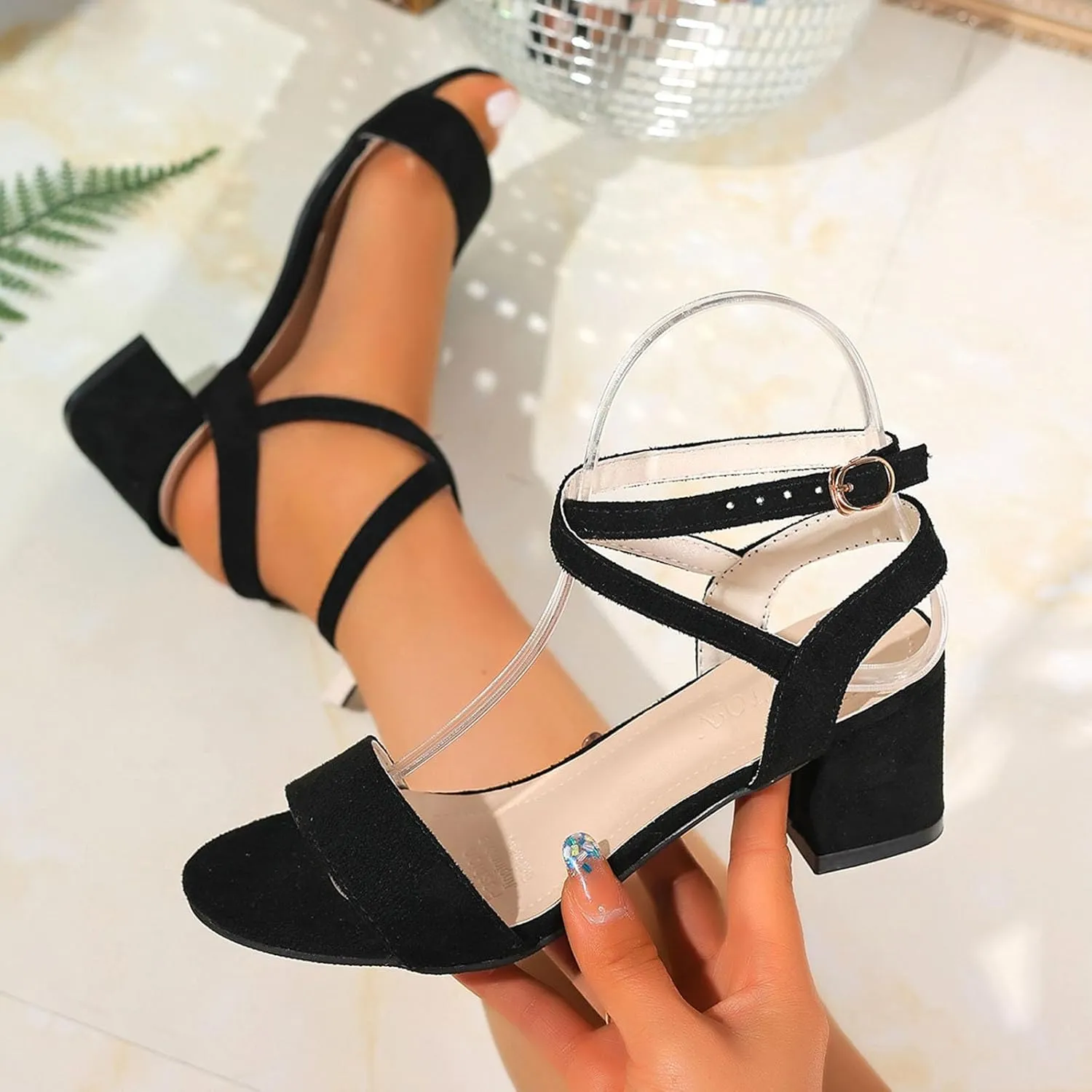 Womens Chunky Block Heels Open Toe Ankle Strap Adjustable Buckle Slingback Sandals Evening Prom Party Dress Shoes
