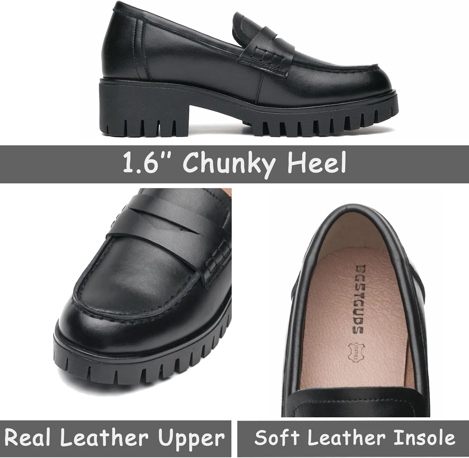 Women's Chunky Heel Penny Loafers Shoes, Patent Leather Lug Sole Formal Work Shoes Comfort Platform Business Loafer