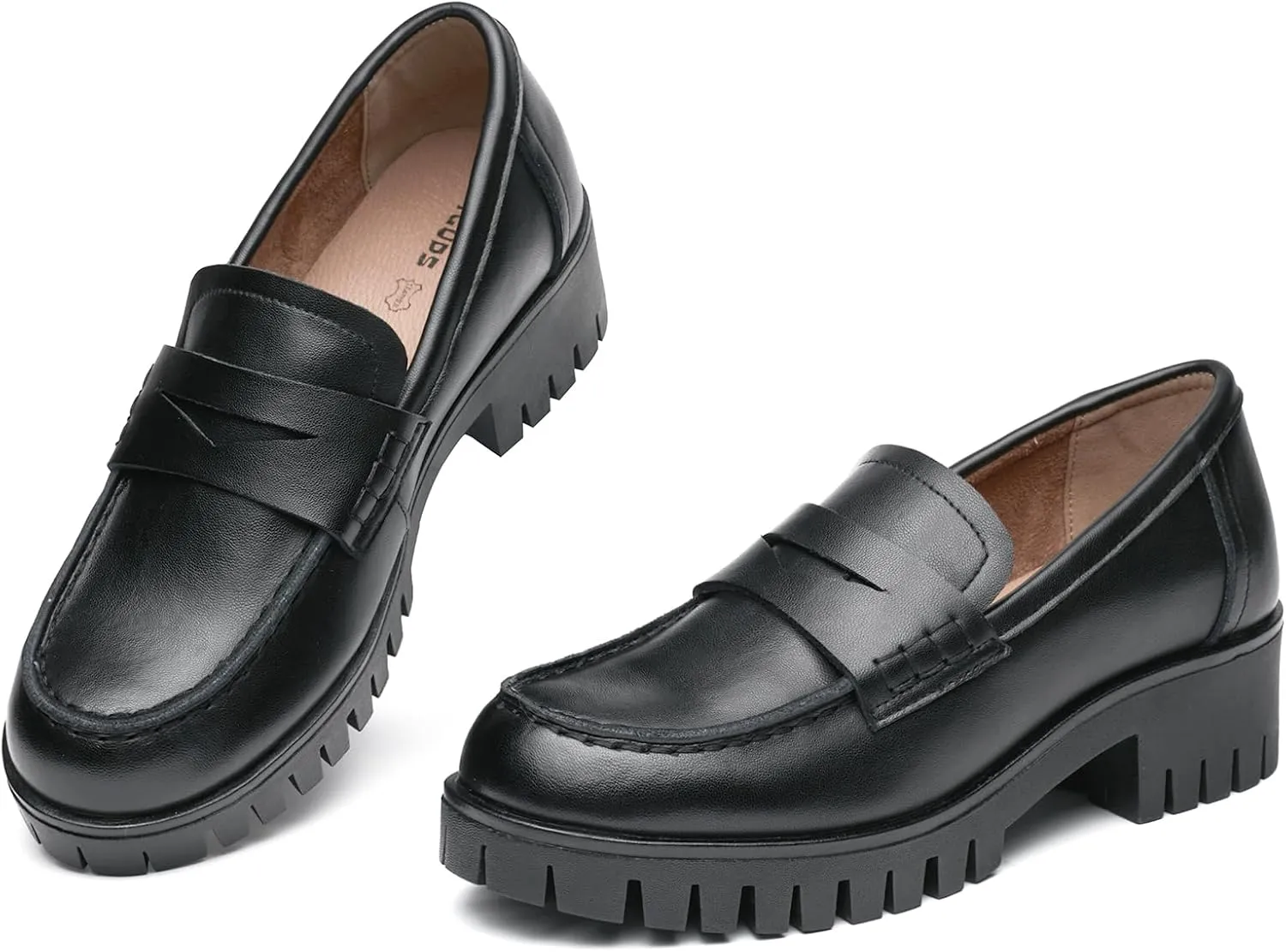 Women's Chunky Heel Penny Loafers Shoes, Patent Leather Lug Sole Formal Work Shoes Comfort Platform Business Loafer
